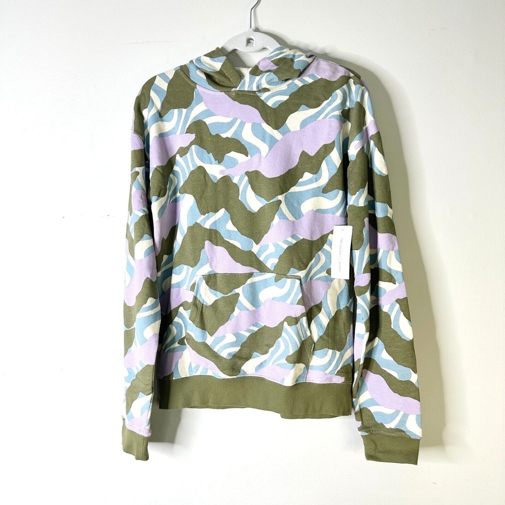 Treasure & Bond Hoodie Women XXL Green Lavender Camo Swirl Cotton Athleisure NWT